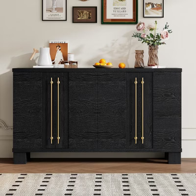 Modern Black Sideboard Buffet Cabinet with Storage, 4-Door Dining Room Credenza with Gold Handles for Kitchen or Living Room - Panipeachy | Target