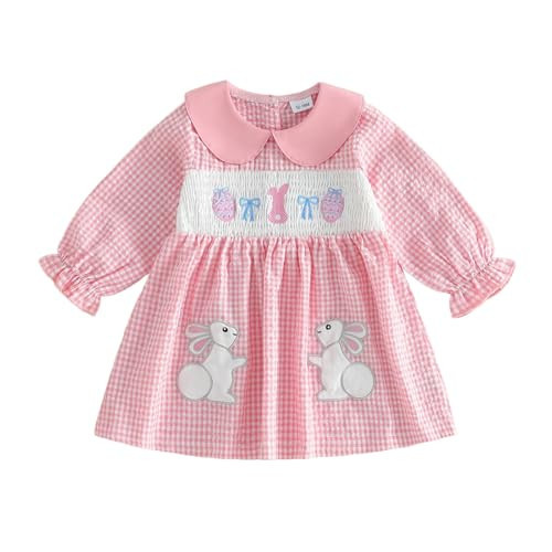Rourufy Toddler Baby Girl Easter Outfit Little Girls Bunny Egg Smocked Dress Kids Spring Summer Princess Dresses Clothes (A Bunny Egg Bow Pink, 12-18 Months) | Amazon (US)