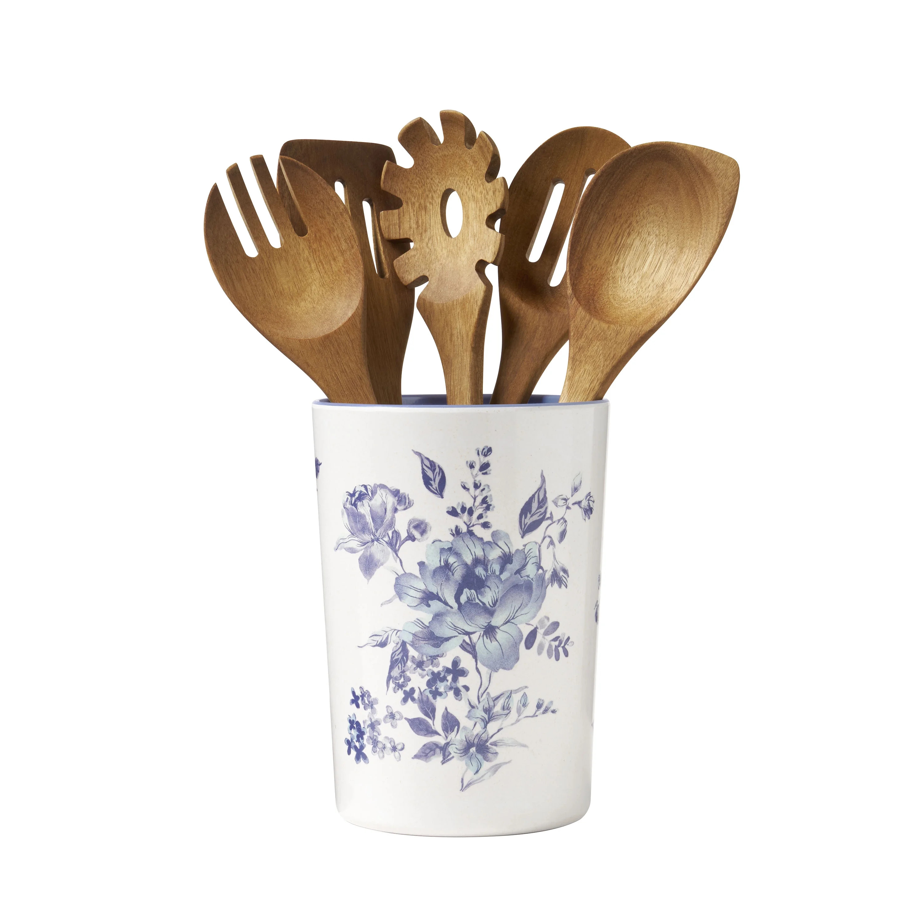 The Pioneer Woman Delilah 6-Piece Acacia Wood & Bamboo Melamine Crock Set, Blue - Walmart.com | Walmart (US)