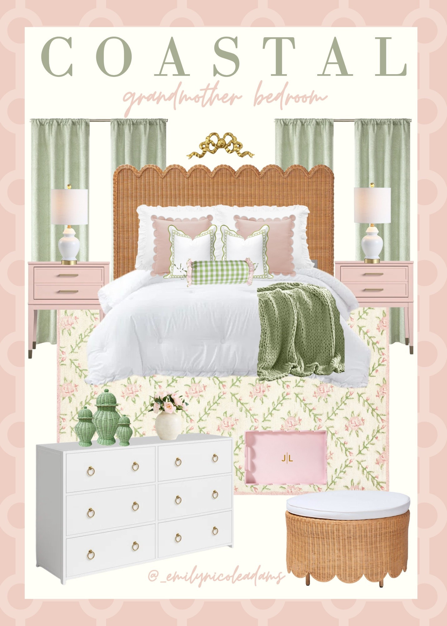Coastal Grandmother Bedroom💗 bedroom style, bedroom decor, home decor styling, coastal grandmother, coastal granddaughter, neutral decor, pink bedroom, pink and green style, pink decor, cozy home, grand millennial bedroom, preppy aesthetic, preppy bedroom 

#LTKFindsUnder100 #LTKStyleTip #LTKHome