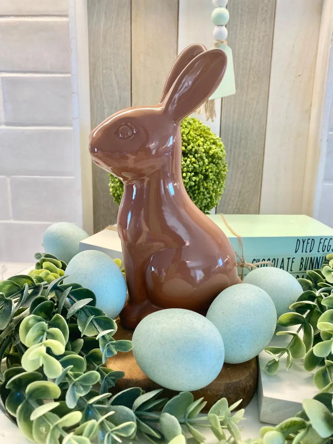 Ceramic Chocolate Easter Bunny Brown Rabbit Figurine Spring Home Decor Milk Chocolate Brown Faux ... | Etsy (US)