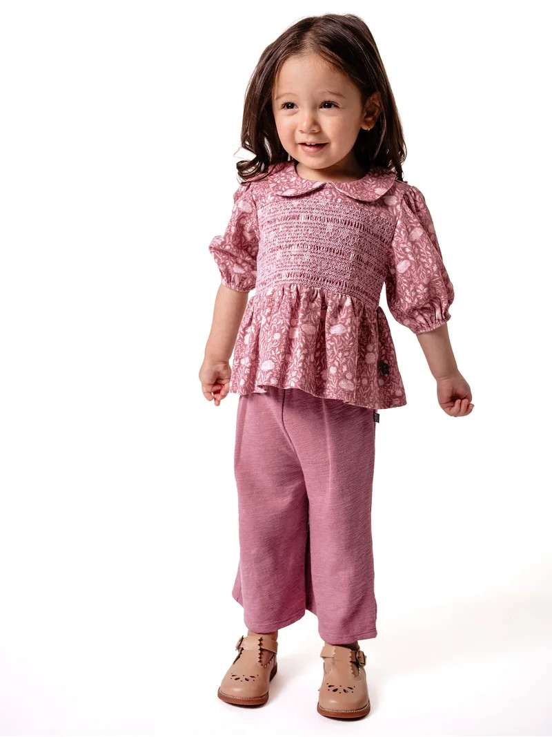 Modern Moments by Gerber Toddler Girl Top with Decorative Smocking Pant, 2-Piece, 12 Months - 5T | Walmart (US)