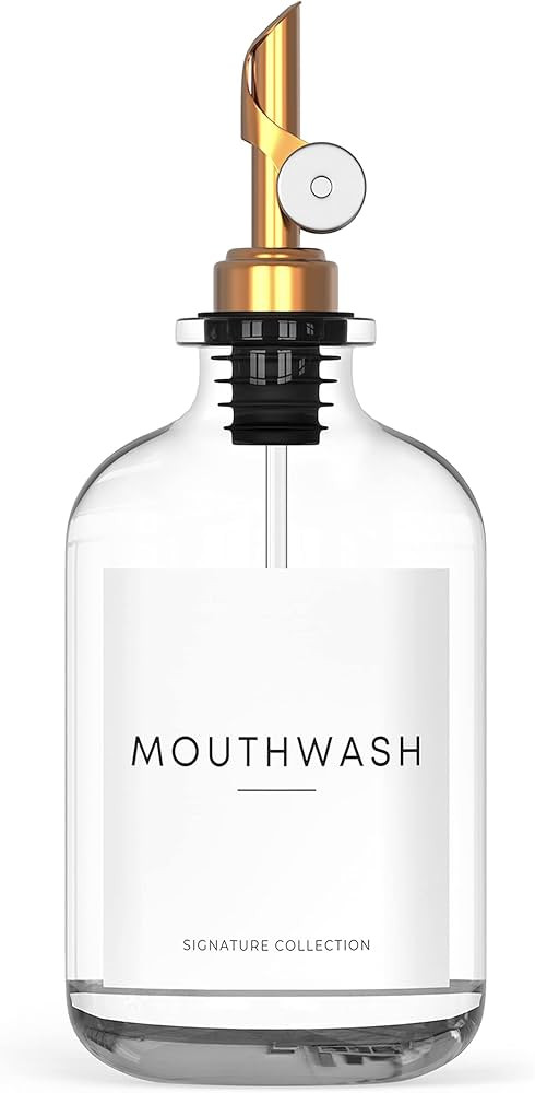 Mouthwash Dispenser for Bathroom - Glass Mouthwash Container (12.7 oz) with Weighted Pour Spout &... | Amazon (US)