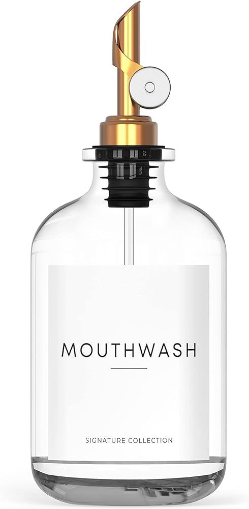 Mouthwash Dispenser for Bathroom - Glass Mouthwash Container (12.7 oz) with Weighted Pour Spout &... | Amazon (US)