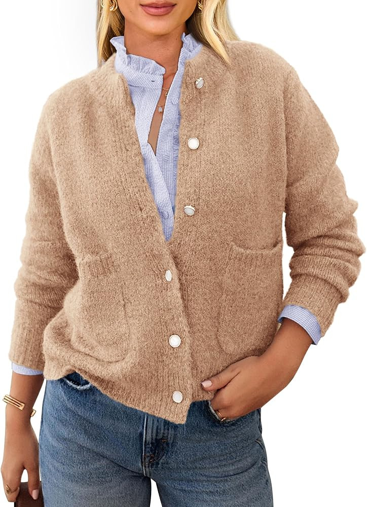 PRETTYGARDEN Women's Knit Cardigan Sweaters Casual Long Sleeve Open Front Button Up Ribbed Fall S... | Amazon (US)