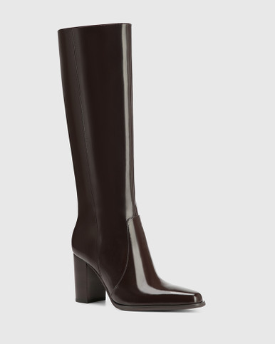 Hutchinson Treacle Box Leather Block Heel Long Boot | Wittner
