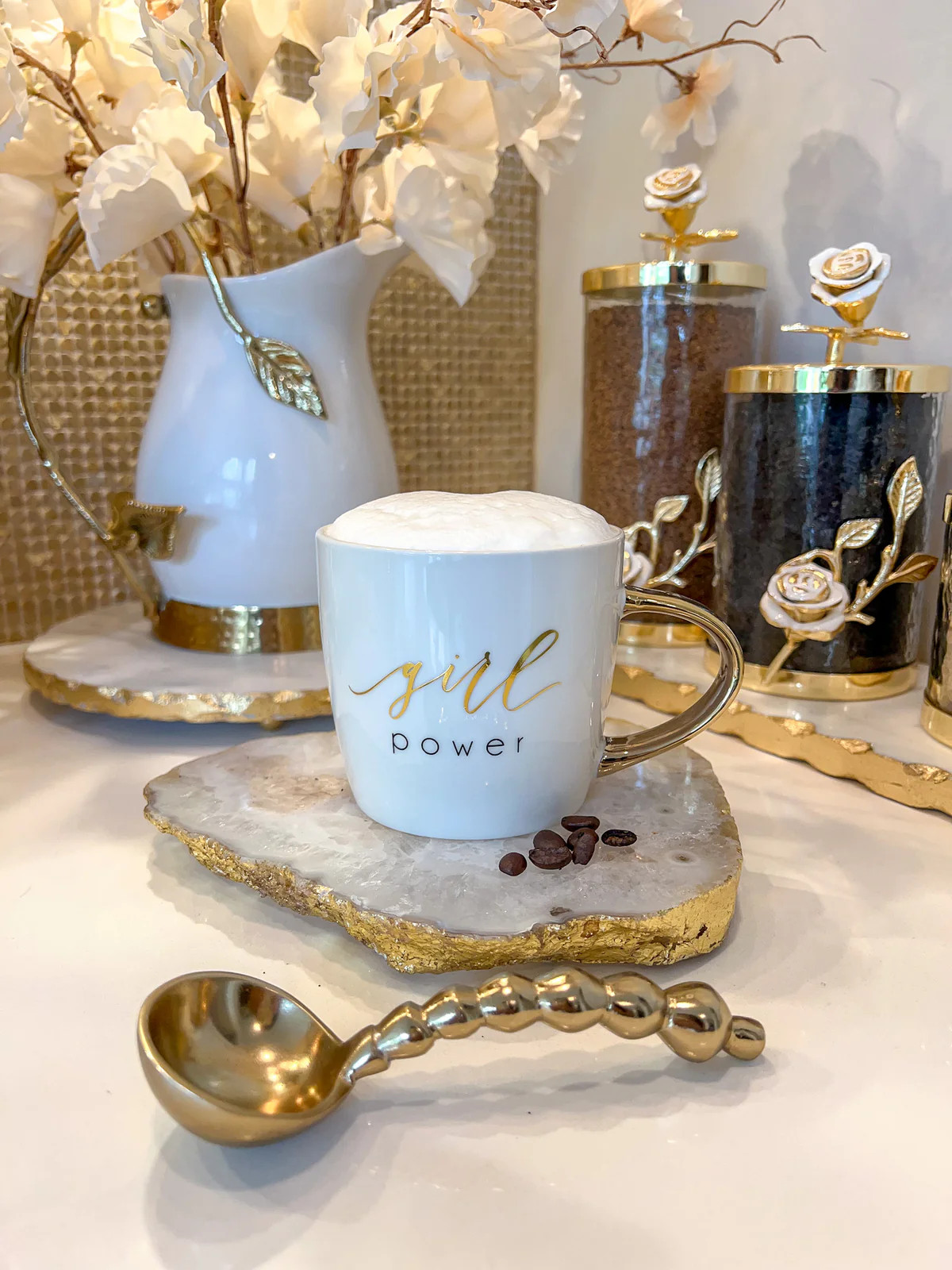 "Girl Power" Coffee Mug with Gold Handle | Inspire Me! Home Decor