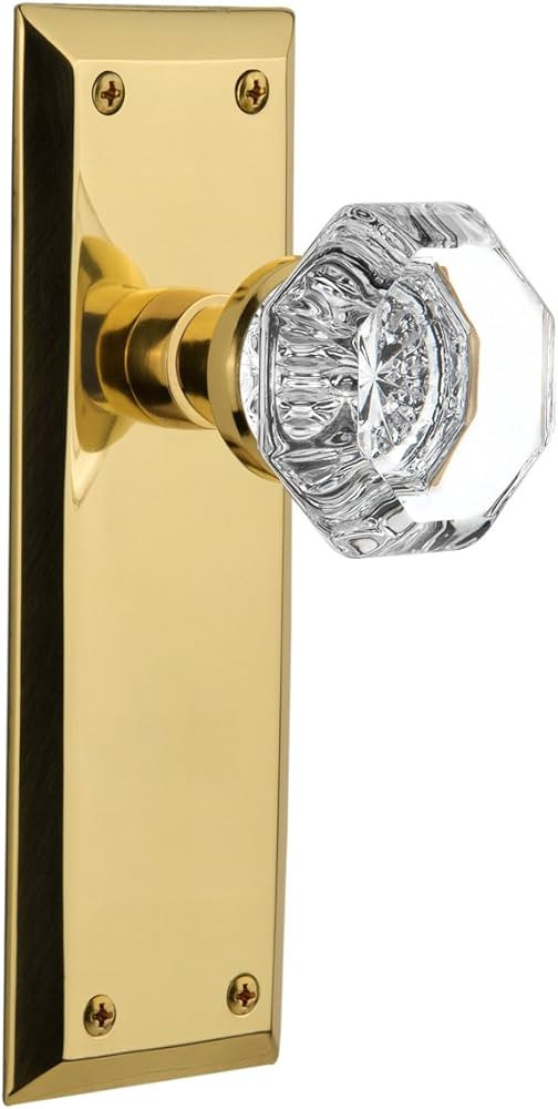 Nostalgic Warehouse New York Plate with Waldorf Crystal Knob, Passage - 2.75", Unlacquered Brass | Amazon (US)