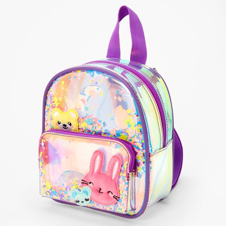 Claire's Club Purple Transparent Confetti Animal Pals Mini Backpack | Claire's (US)