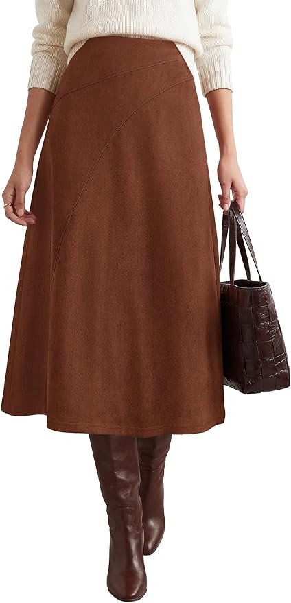 BTFBM Women Faux Suede Midi Long Skirt Fall Fashion 2026 | High Waisted Skirts For Women Trendy, ... | Amazon (US)