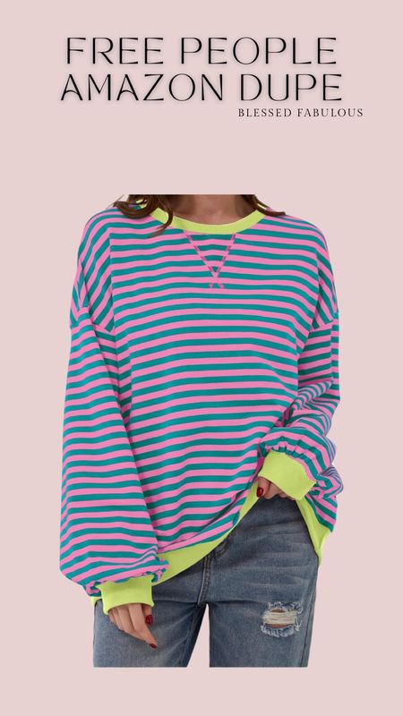 Free people dupe! Gorgeous bright pink and green for spring! 🌸 sweatshirt amazing find 

#LTKSeasonal #LTKfindsunder50 #LTKSpringSale
