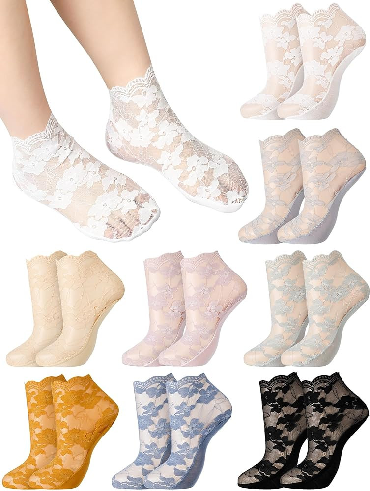 Geyoga 8 Pairs Women Lace Fishnet Ankle Socks Transparent Floral Mesh Thin Summer Sheer Socks for... | Amazon (US)