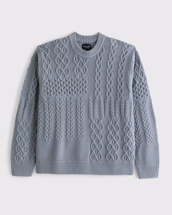 Men's Cable Patchwork Crew Sweater | Men's New Arrivals | Abercrombie.com | Abercrombie & Fitch (US)