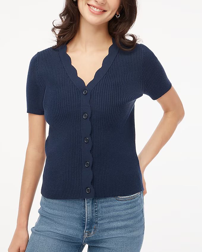 Short-sleeve cardigan sweater with scallop trim | J.Crew Factory