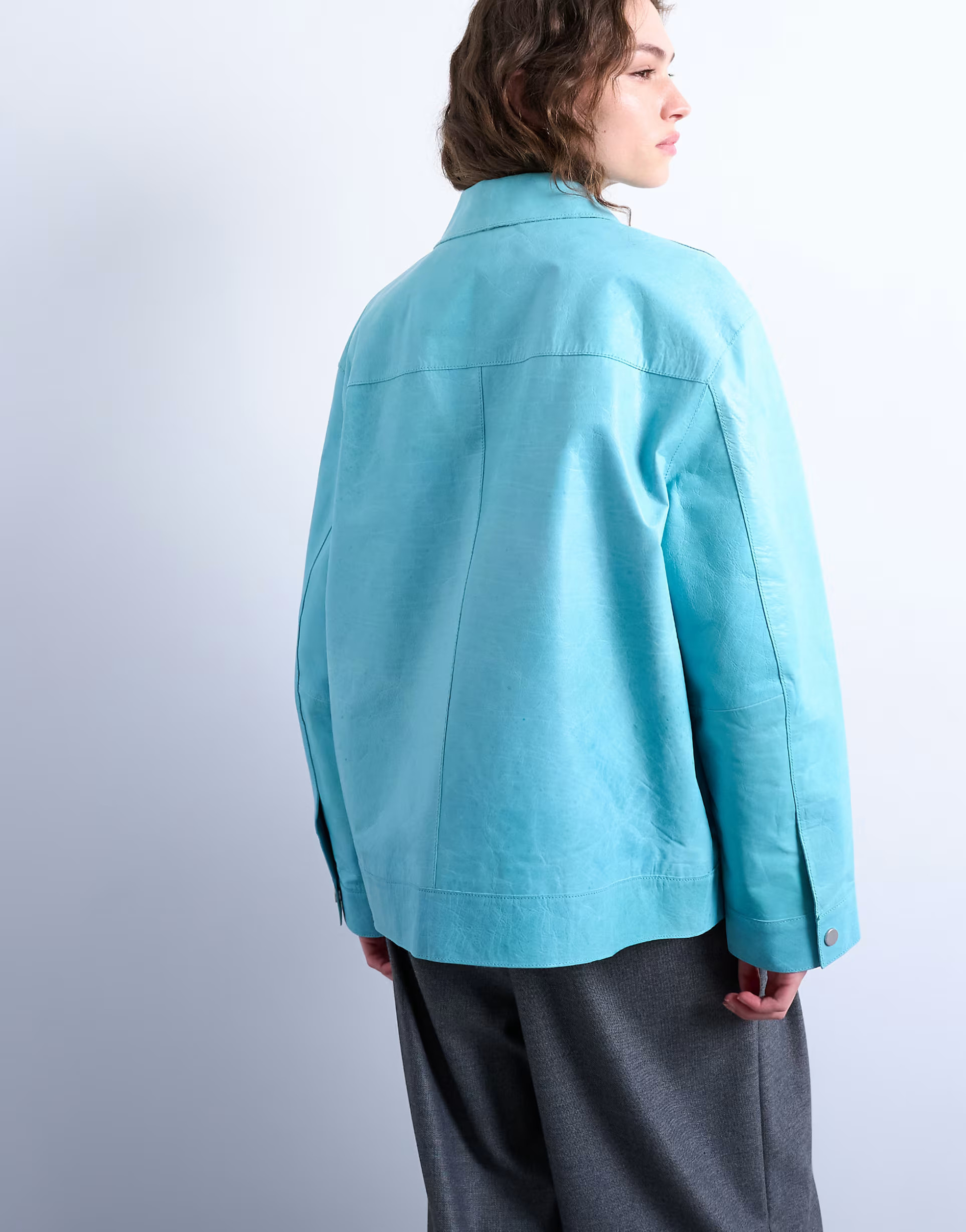 Topshop premium real leather jacket in turquoise | ASOS (Global)