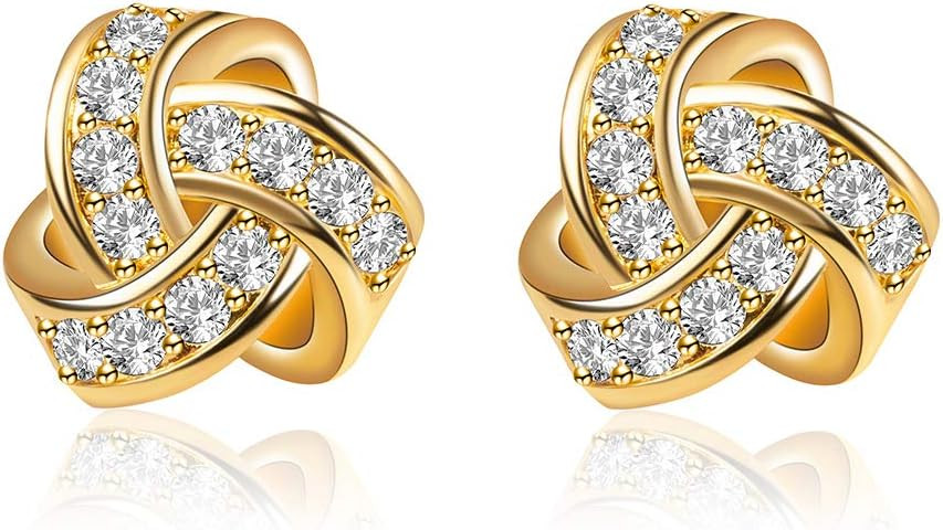 S925 Sterling Silver Stud Earrings gold plated CZ Earrings Love Knot Post Cubic Zirconia Earrings... | Amazon (US)