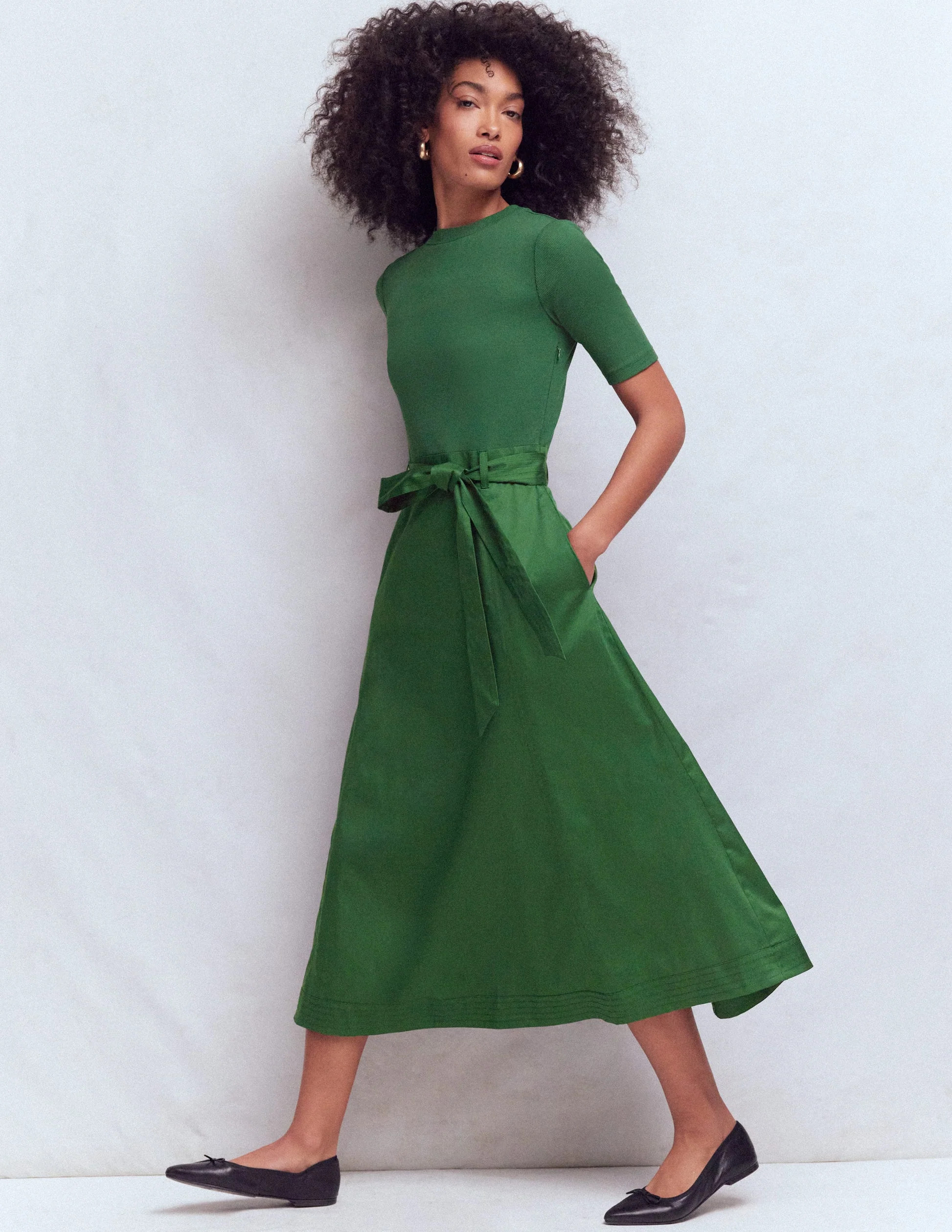 Crew Neck Mix Media Dress-Promenade Green | Boden (US)