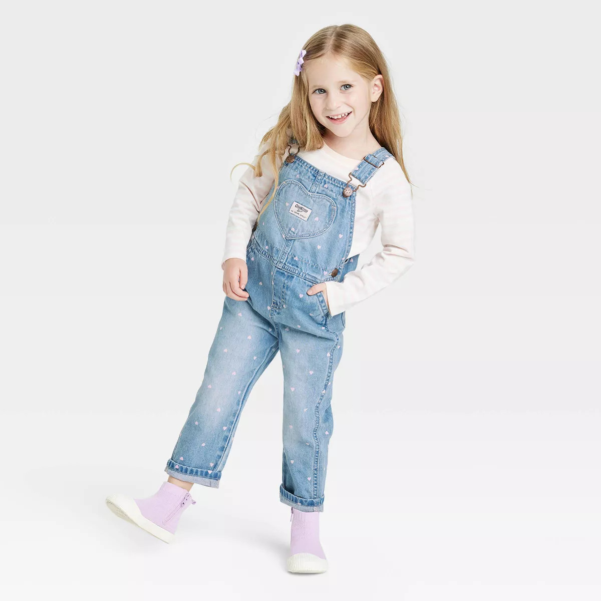 OshKosh B'gosh Toddler Girls' Heart Denim Overalls - Light Blue | Target