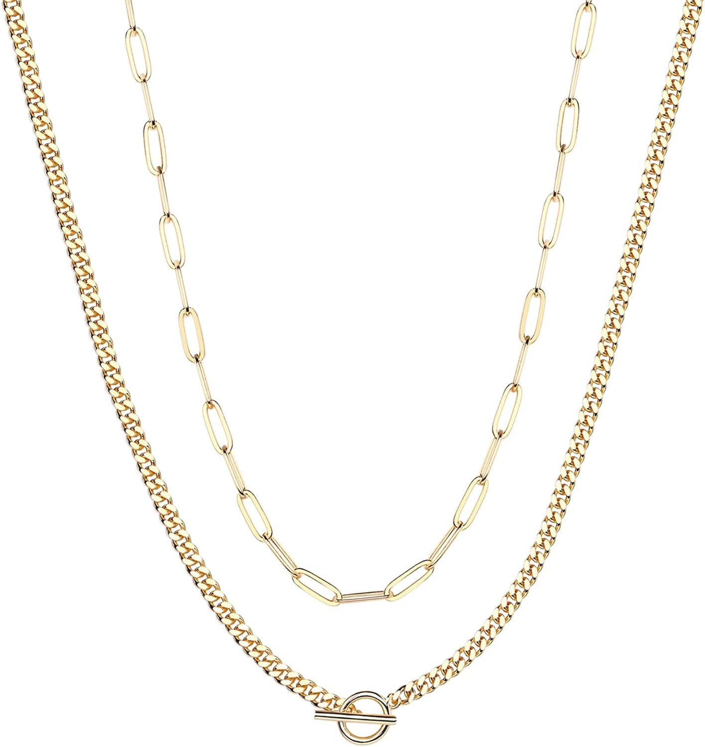 PAVOI 14K Gold Plated Dainty Layering Necklaces for Women | Snake Chain, Curb Link, Paperclip Lay... | Amazon (US)