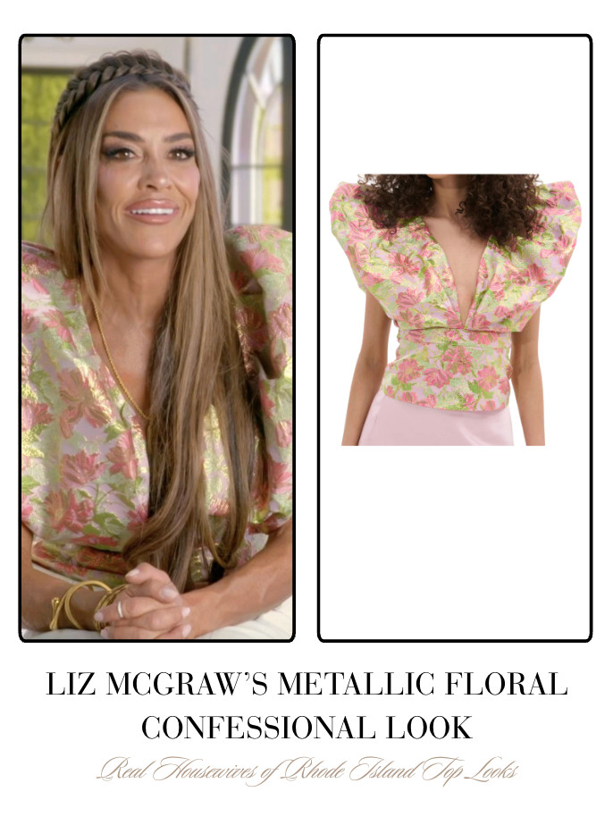 Liz McGraw's Metallic Floral Confessional Look 

 