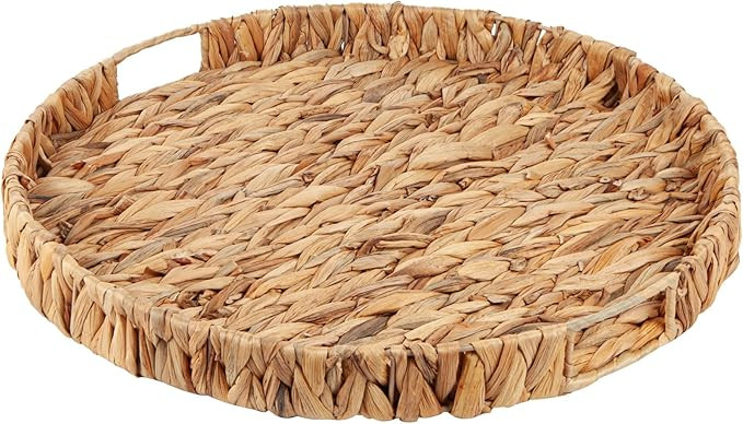 Round Ottoman Tray Large Wicker Serving Tray with Handles for Coffee Table, 20 Inch Handwoven Nat... | Amazon (US)