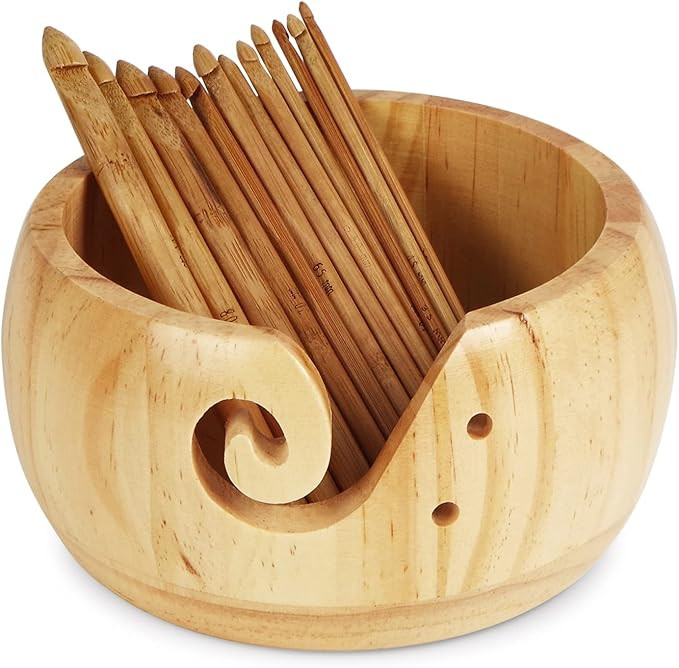 UNAYMIDY Yarn Bowl Holder, Wooden Knitting Bowl with 12pcs Crochet Hooks, Large Yarn Holder Dispe... | Amazon (CA)