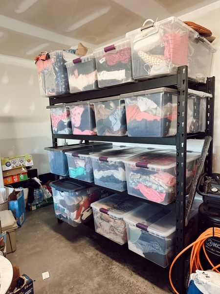 Received lots of questions about this storage shelving unit that we added to our garage! It’s super hearty, can hold SO MUCH, and was a great price compared to everything else that we found of similar quality 🥰
