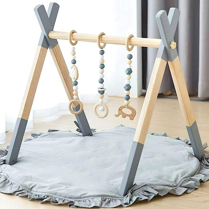 Baby Gym Wooden, Avrsol Infant Activity Gym with Mat Baby Play Gym Frame Hanging Bar, Baby Newbor... | Amazon (US)