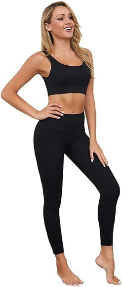 Jetjoy workout shorts set for Women 2 Pieces Ribbed Seamless Yoga Outfits Sports Bra and Leggings... | Amazon (CA)