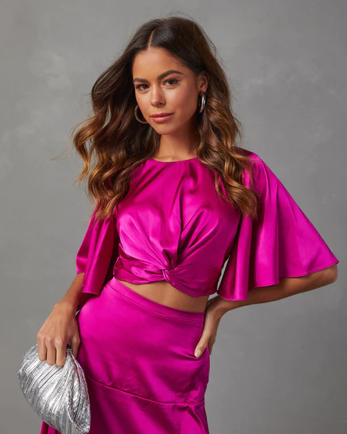 Zayda Satin Twist Front Crop Top - Fuchsia | VICI