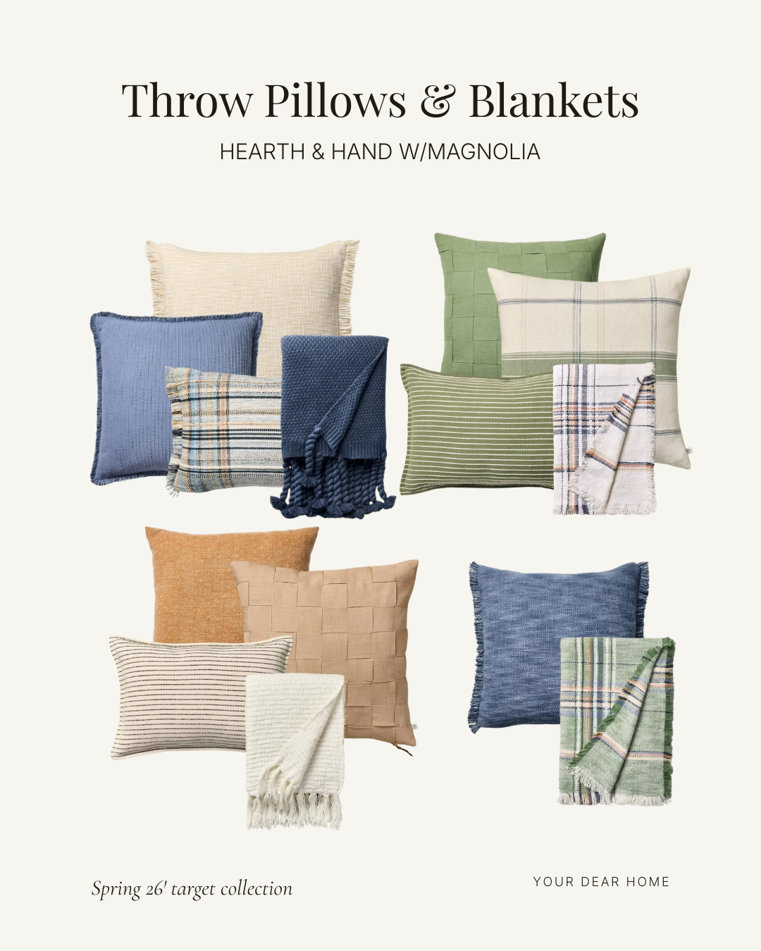NEW Hearth & Hand Target Spring 2026 Collection - Throw pillows & blankets, so much to choose from, I'm loving the variety in textures and shades. 

 #LTKHome