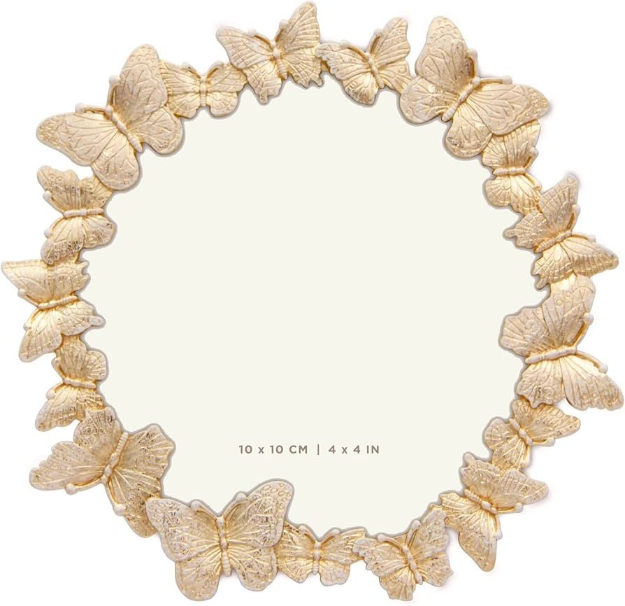 GIFTY GIFTY Round Butterfly Picture Frame with Gold With White Painted Frame 4”x4” Personaliz... | Amazon (US)