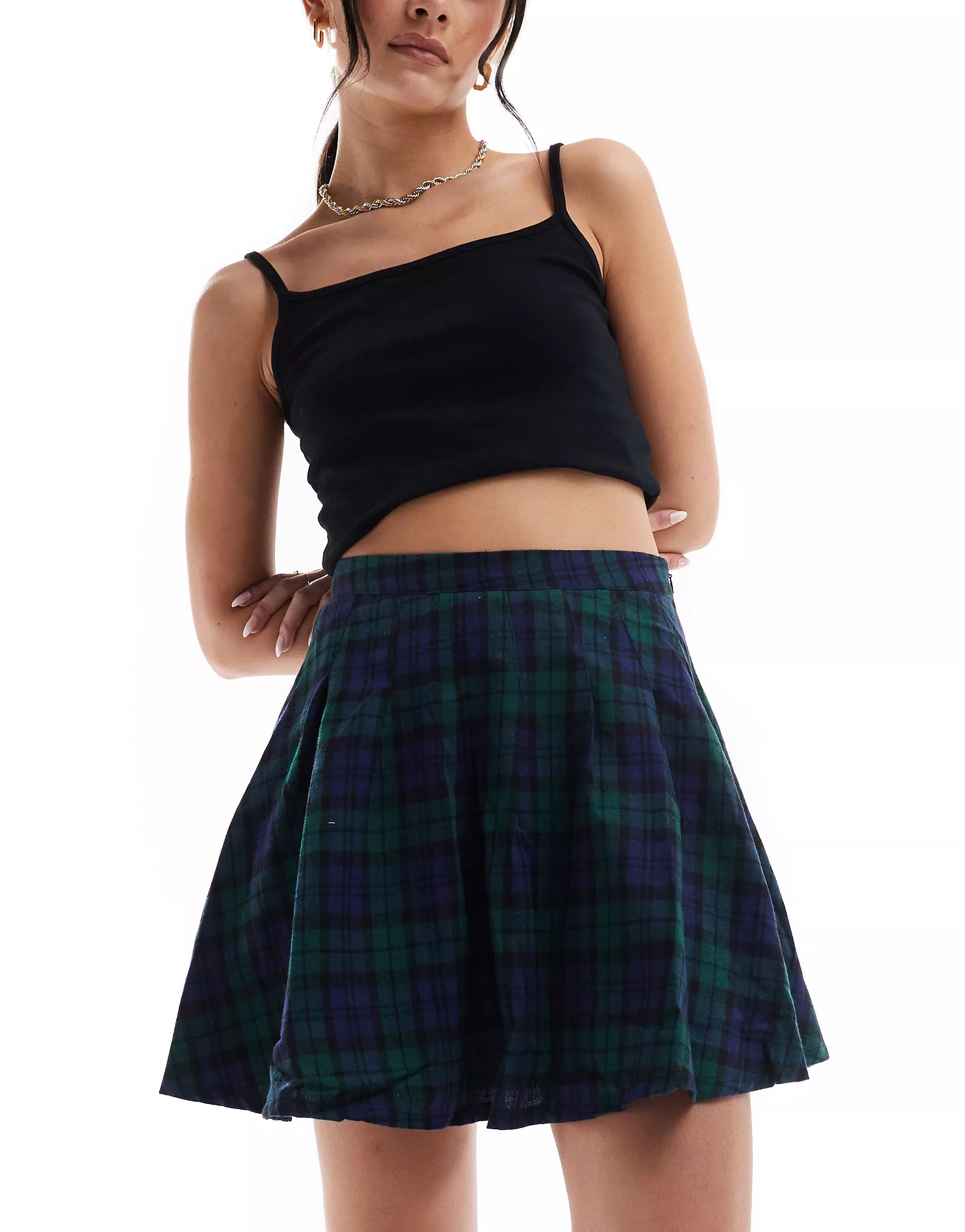 Daisy Street pleated mini skirt in retro check | ASOS (Global)