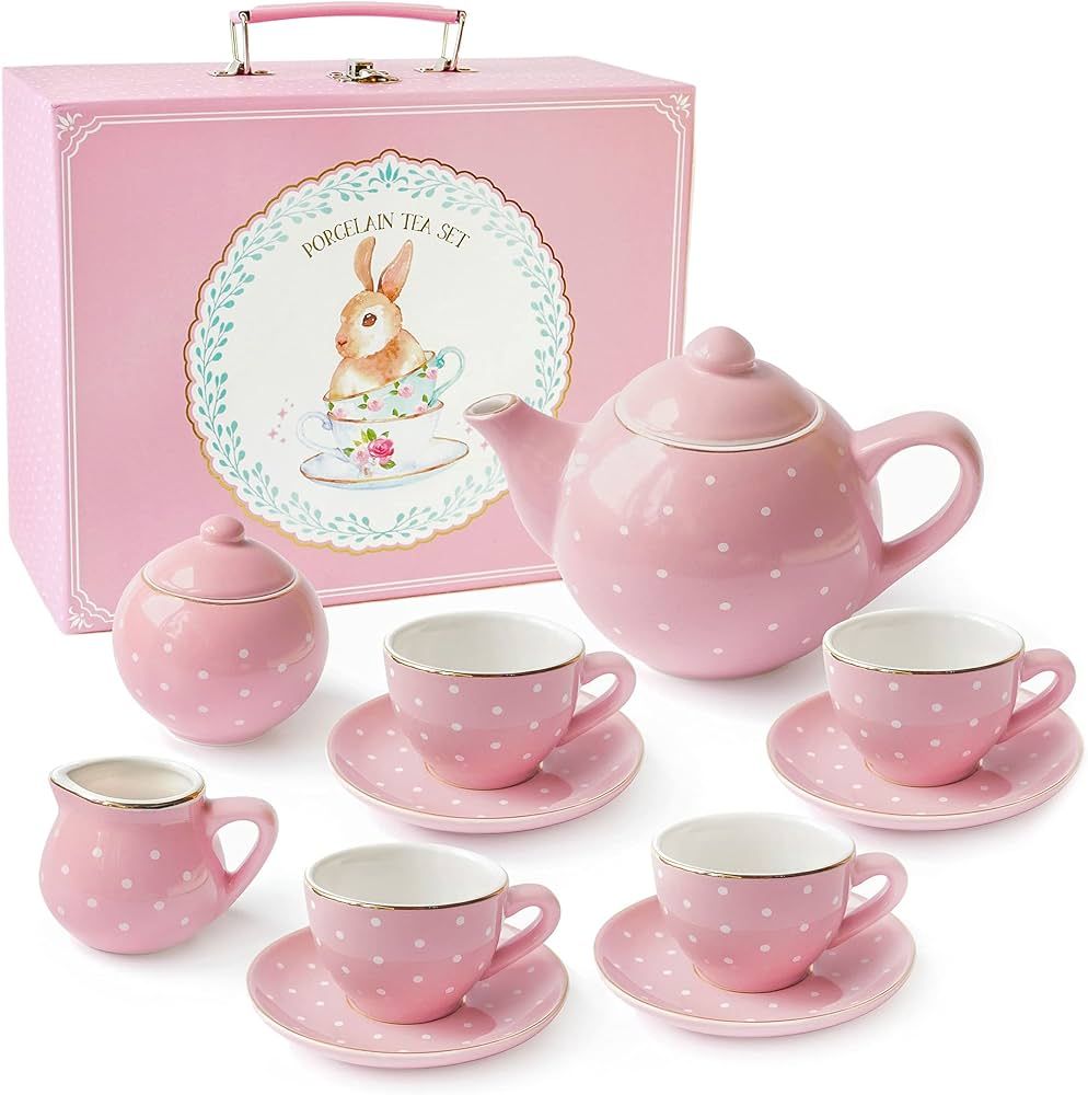 Jewelkeeper Toddler Toys Tea Set for Little Girls - 13 pcs. Porcelain Tea Set for Kids Tea Time I... | Amazon (US)