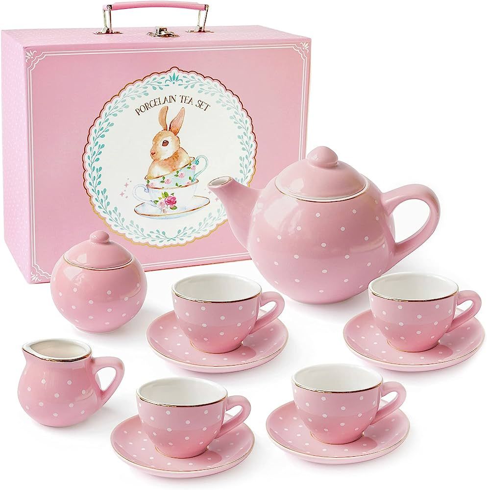 Porcelain Tea Set for Little Girls - Mini Ceramic Tea Cups Toy - Ideal for Kids Tea Party - Tea G... | Amazon (US)