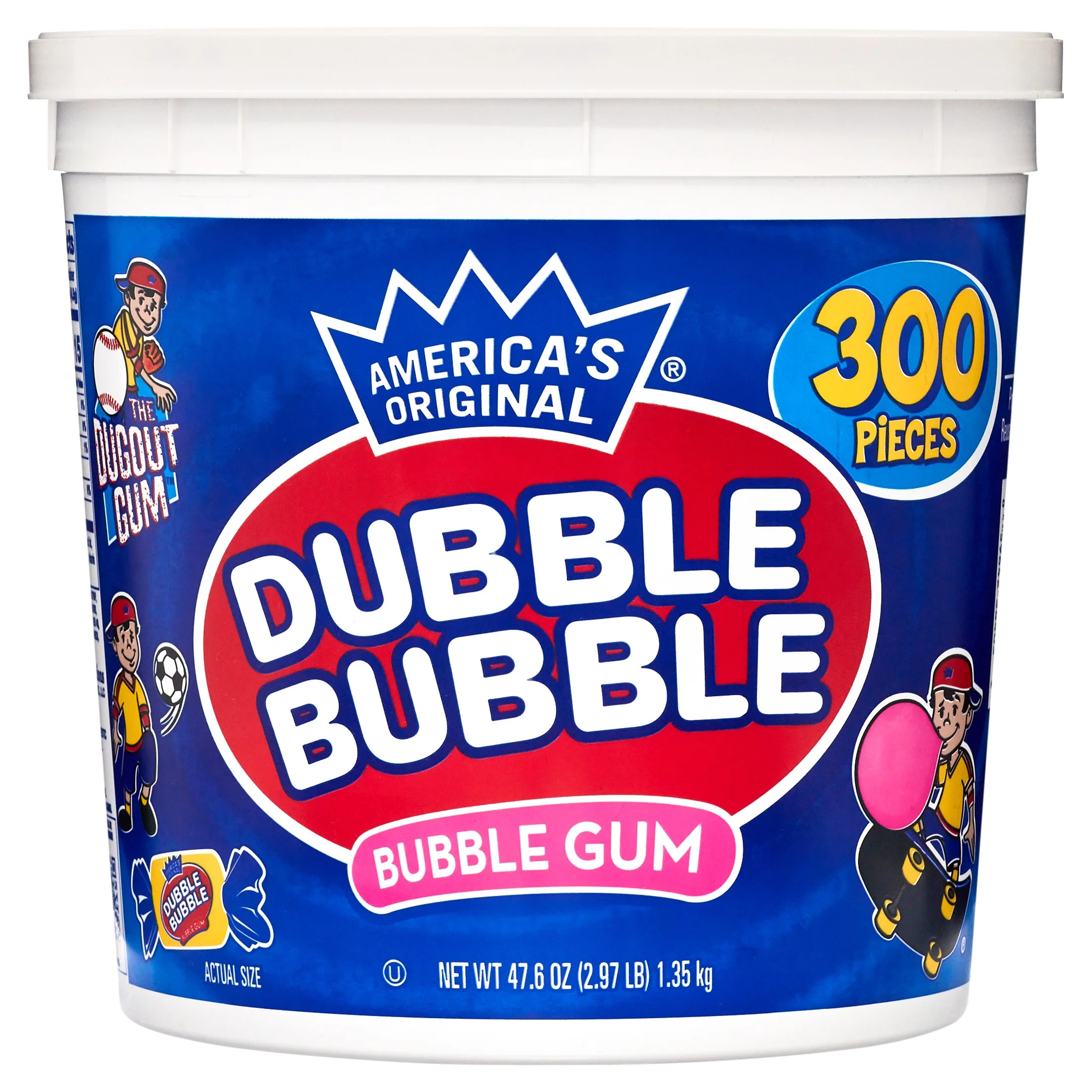 Dubble Bubble Gum, Individually Wrapped, Peanut Free & Gluten Free, 300 Pieces in Resealable Tub | Walmart (US)