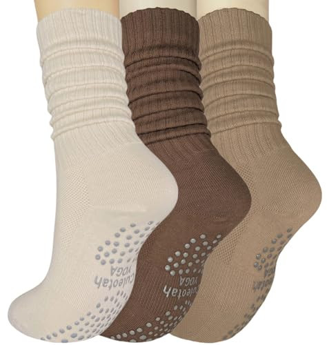 Cute Pilates Socks Slouch Socks with Grip for Yoga Slouchy Grippy Women Scrunch Pilates Non Slip Hospital Barre | Amazon (US)