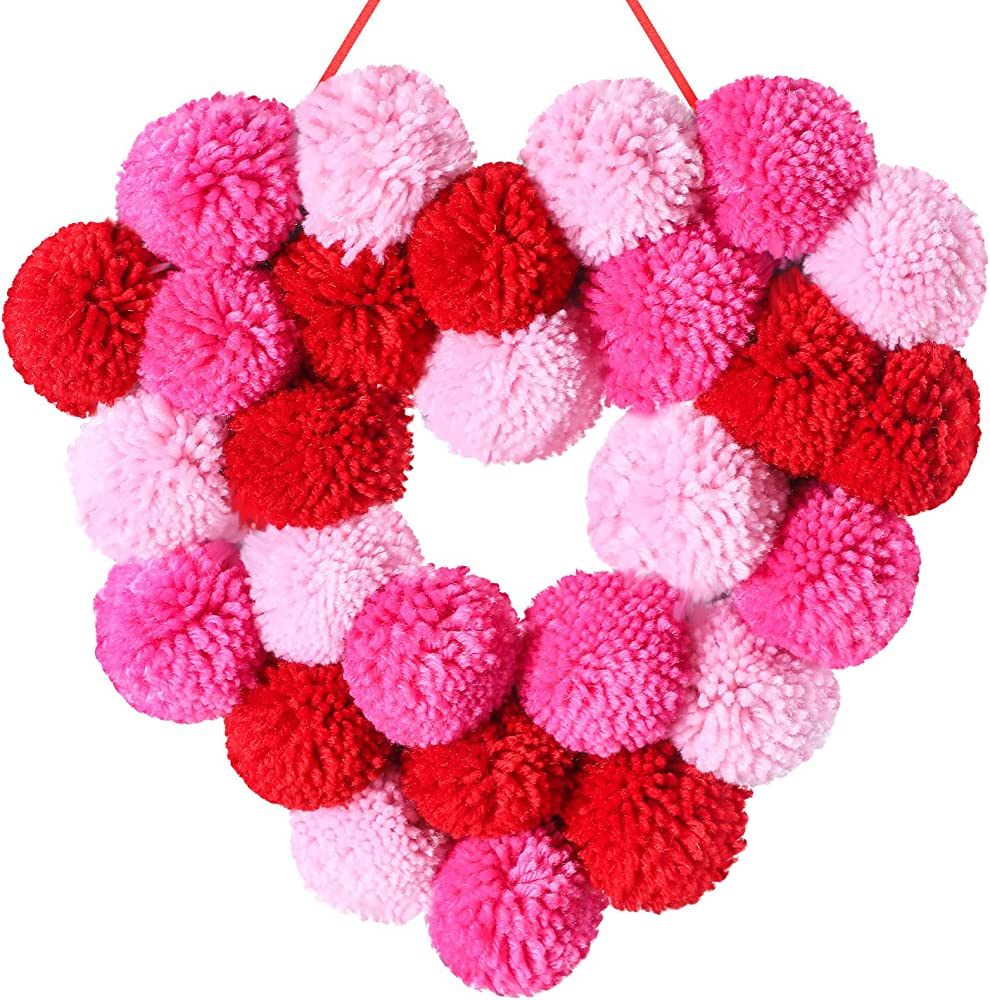 Tatuo Valentine Day Wreath Felt Pom Pom Wreath Balls 11.8 Inch Valentine Wreath Decorations Color... | Amazon (US)