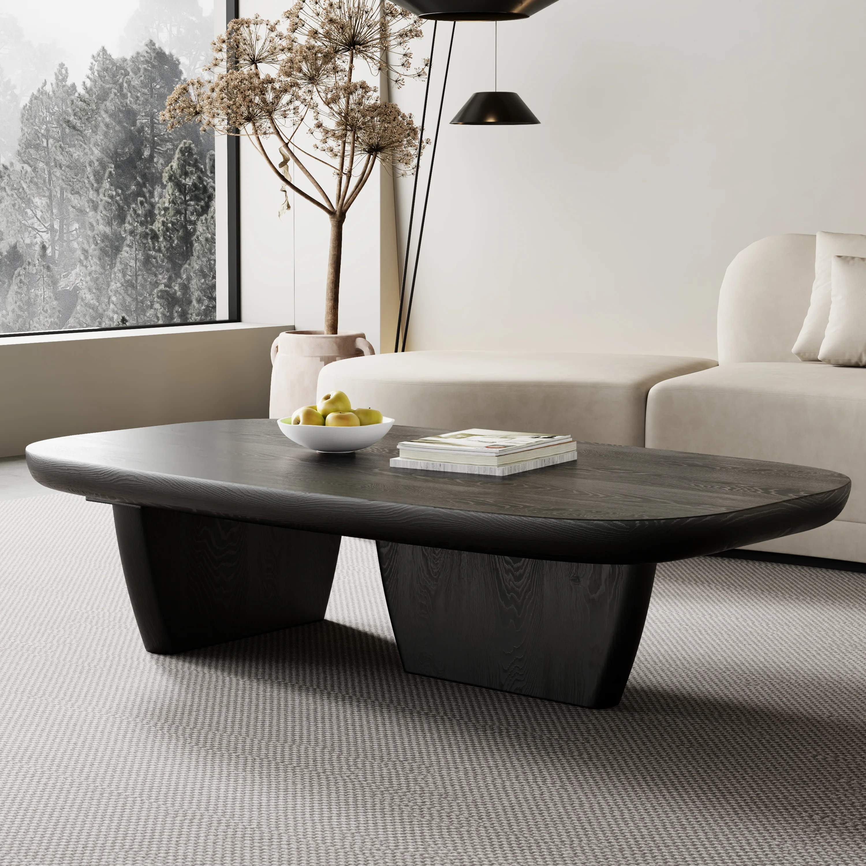 51" Modern Minimalist Double Leg Solid Wood Rectangular Coffee Tables For Living Room | Wayfair North America
