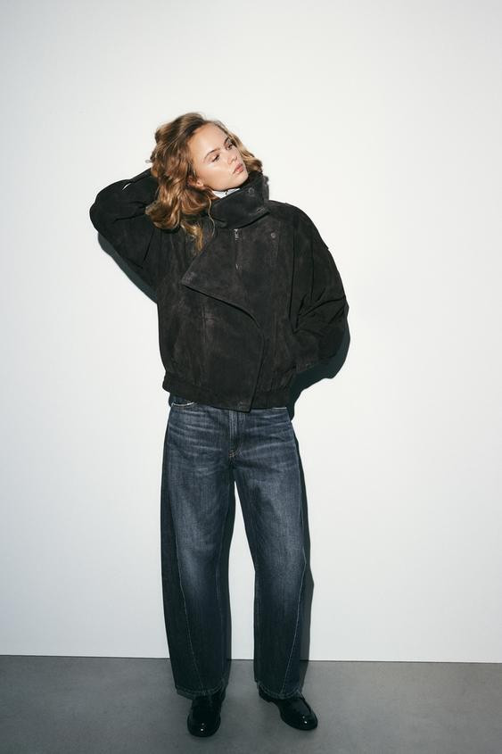 100% SUEDE BIKER JACKET WITH COVERED BUTTONS | Zara US