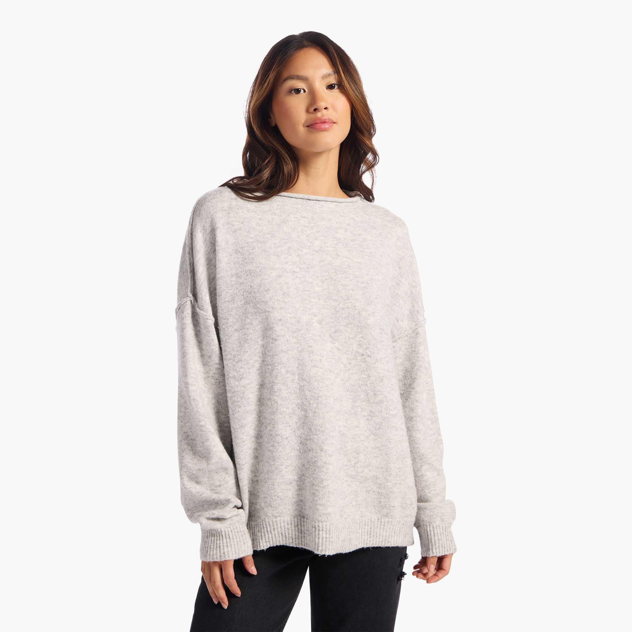 Cozy Knit Mock Neck Sweater | Heather Grey | Nuuds US