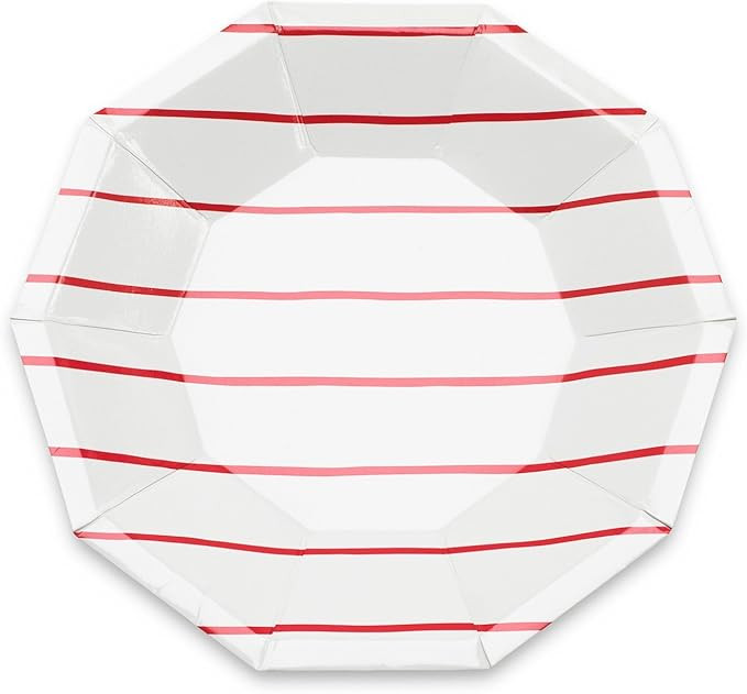 Daydream Society Frenchie Striped Small Paper Party Plates, Pack of 8, Candy Apple Red | Amazon (US)