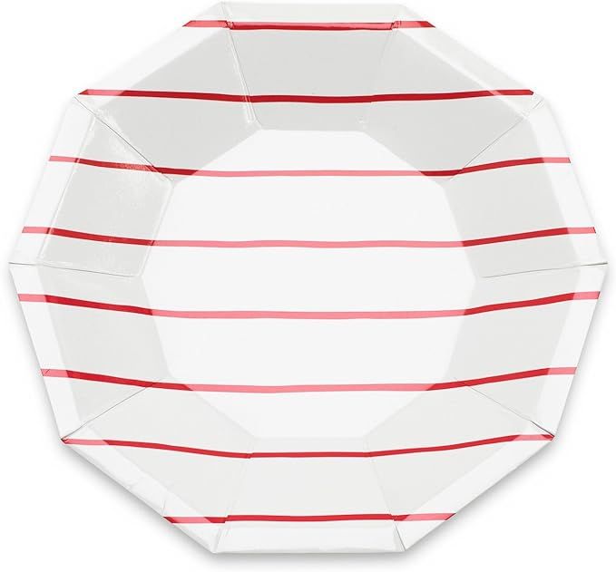 Daydream Society Frenchie Striped Small Paper Party Plates, Pack of 8, Candy Apple Red | Amazon (US)