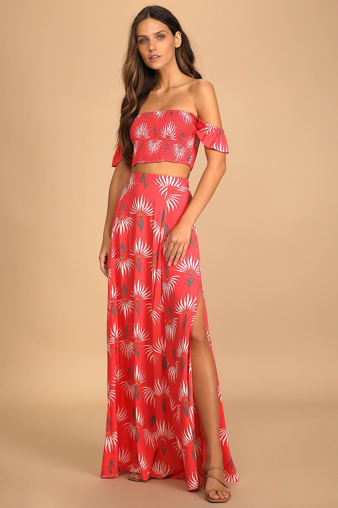 Trancoso Coral Floral Print Two-Piece Maxi Dress | Lulus (US)