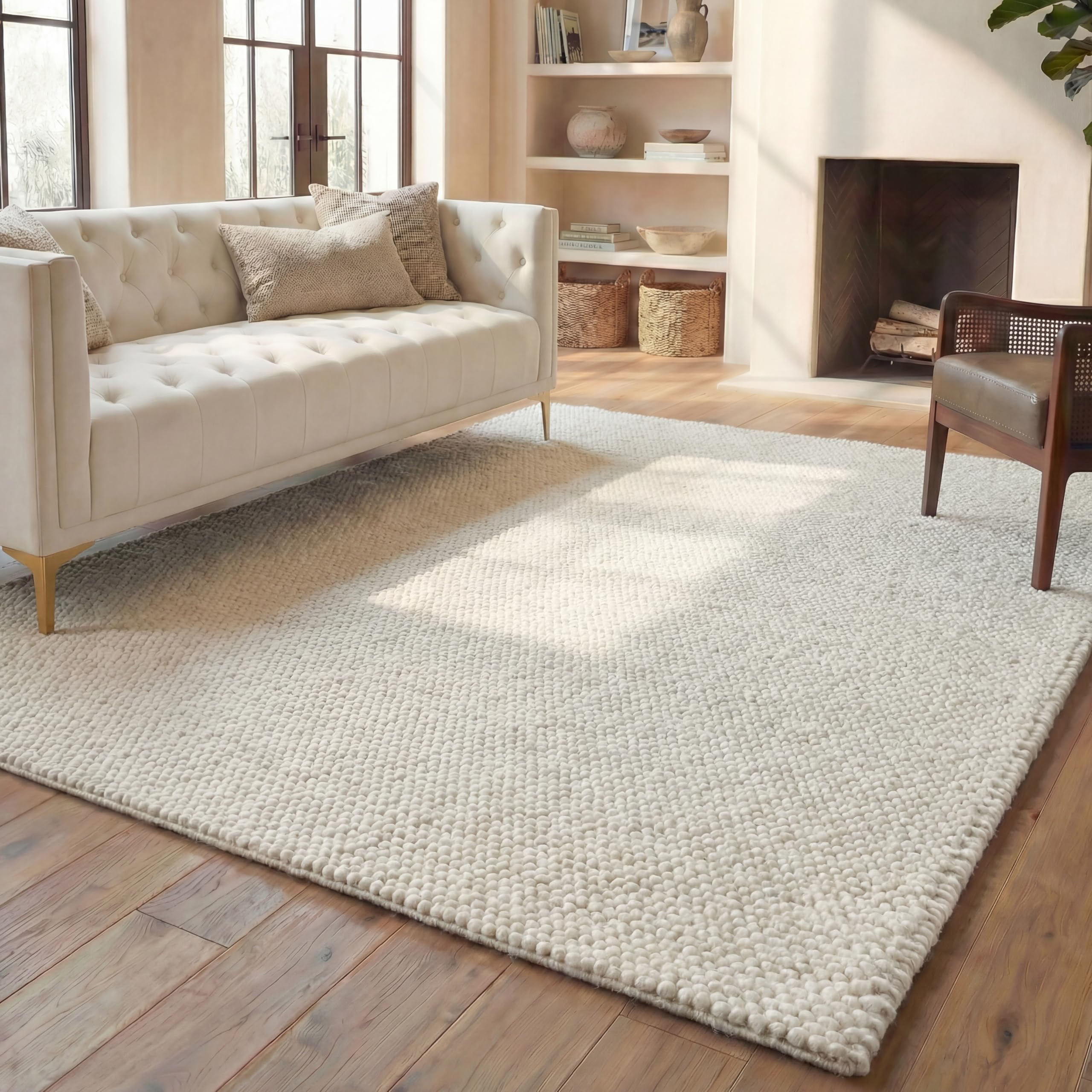 SAFAVIEH Area Rug 8x10 - Natura Collection - Large - Ivory, Handmade Wool Blend, Textured Design,... | Amazon (US)
