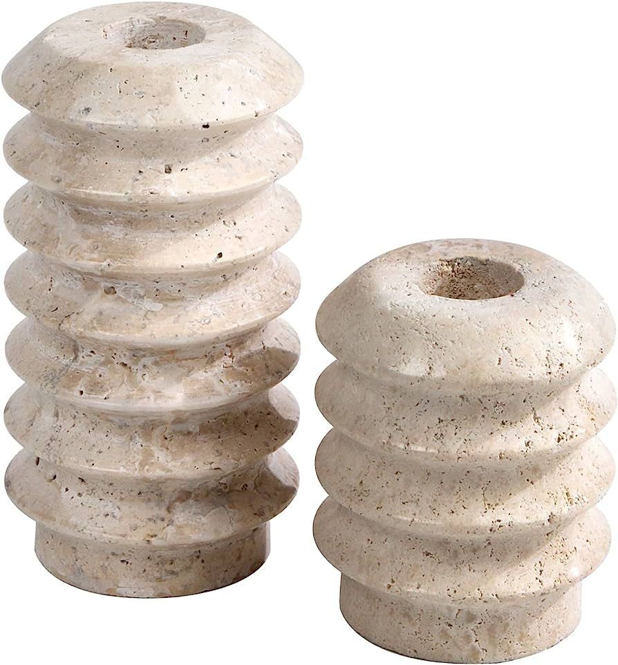 HofferRuffer Travertine Candlestick Holders, Set of 2 Natural Stone Candle Holder Decorative Cand... | Amazon (US)