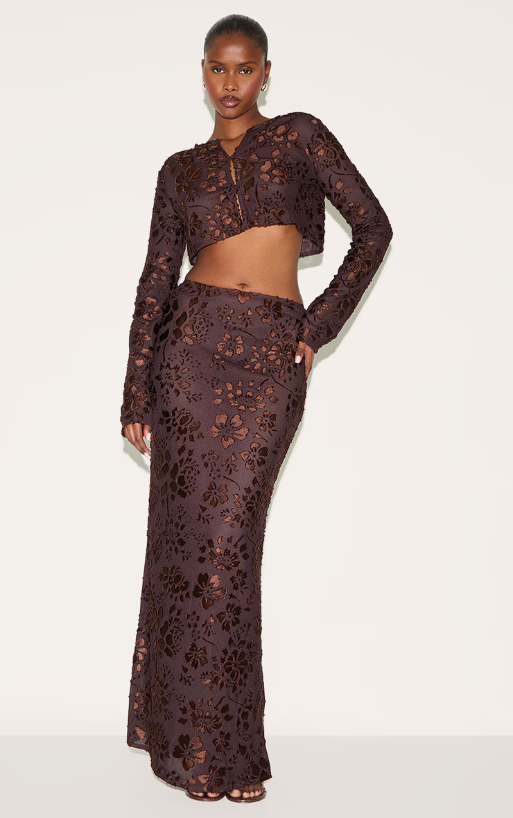 Chocolate Floral Maxi Skirt | Co-ords | PrettyLittleThing UK