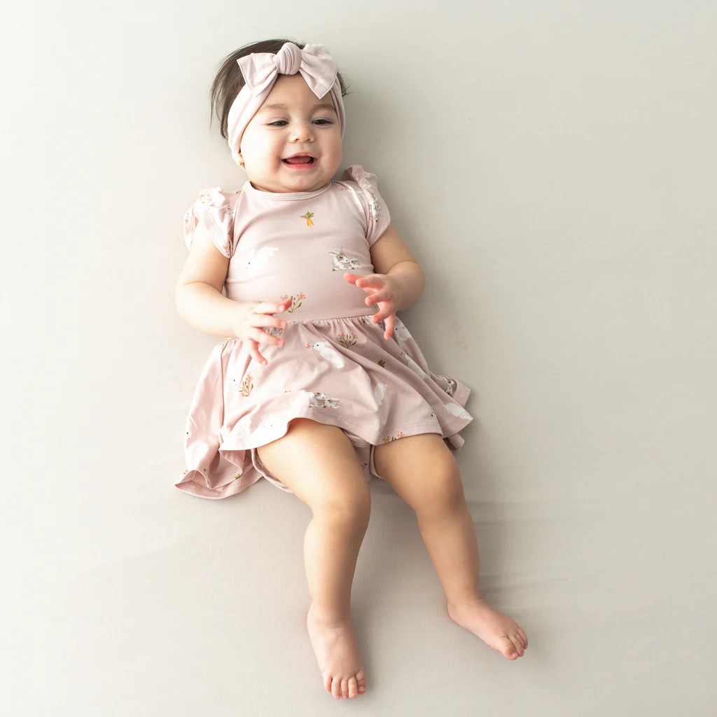 Twirl Bodysuit Dress in Blush Rabbit | Kyte BABY