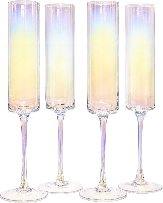 Champagne Flutes Set of 4 - Large Durable Pearly Iridescent Tinge Champagne Glasses - Crystal Cha... | Amazon (US)