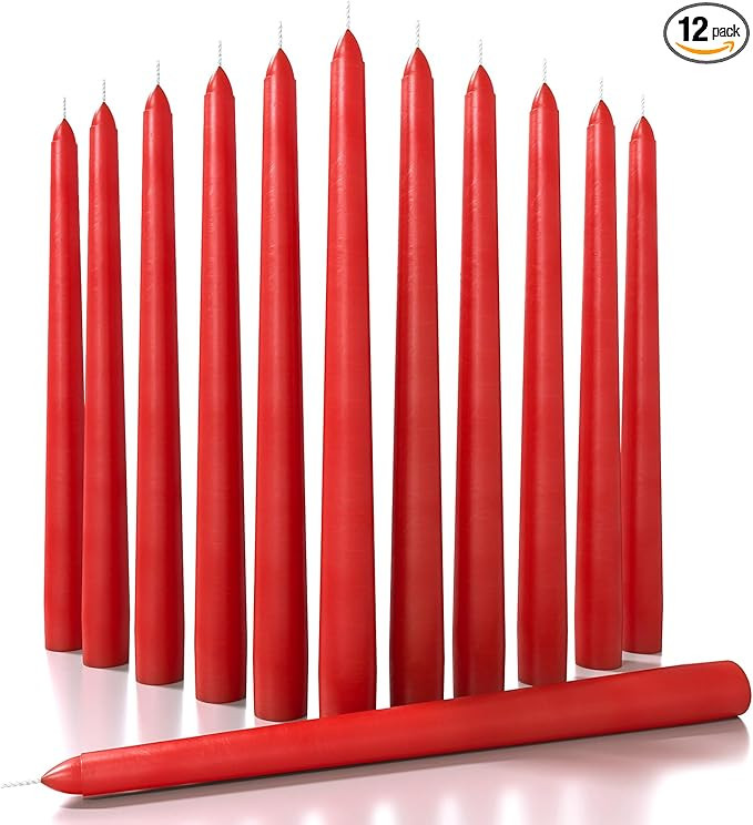 CANDWAX 10 inch Red Taper Candles Set of 12 - Dripless and Long Burning Red Candlesticks - Perfec... | Amazon (US)